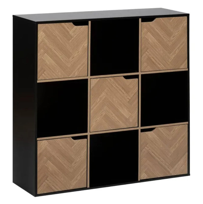 Étagère 9 cases effet bois et noir