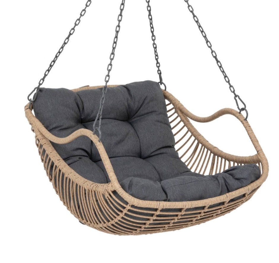 Fauteuil extérieur suspendu tressé gris foncé