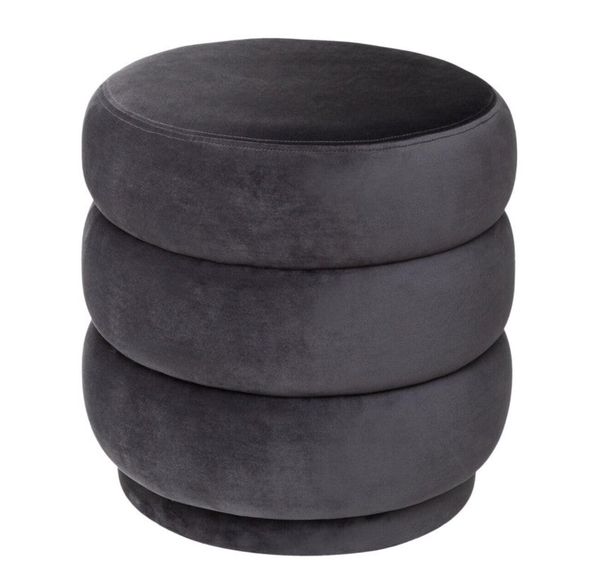 Pouf rond en velours gris