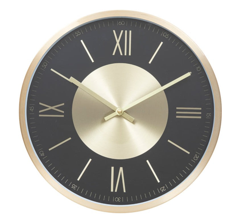 Horloge en métal noir et doré D.30cm