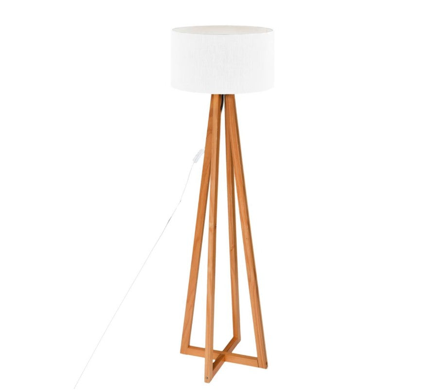 Lampadaire droit blanc et bois
