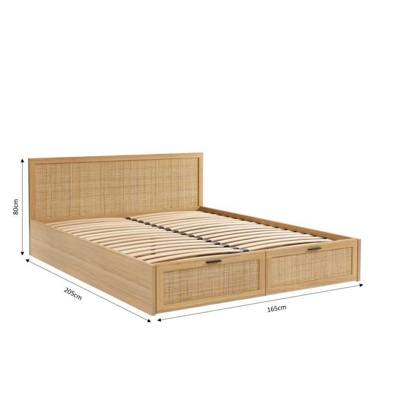 Lit avec tiroirs 160x200 en cannage rotin sommier inclus