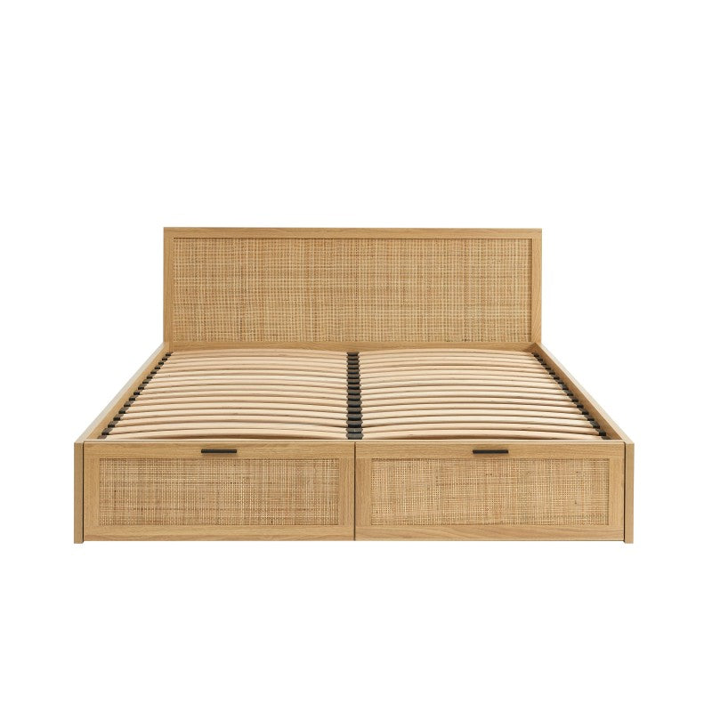 Lit avec tiroirs 160x200 en cannage rotin sommier inclus