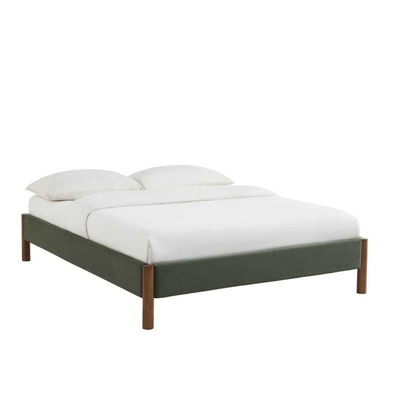 Lit 140x190 en velours côtelé kaki sommier inclus