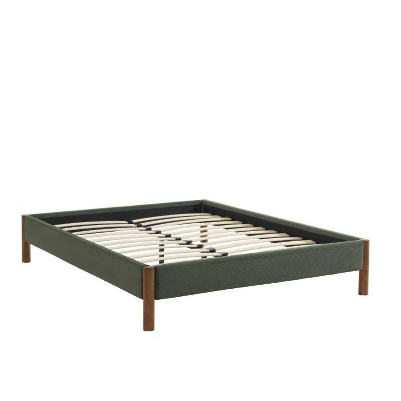 Lit 140x190 en velours côtelé kaki sommier inclus
