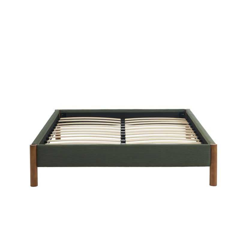 Lit 140x190 en velours côtelé kaki sommier inclus