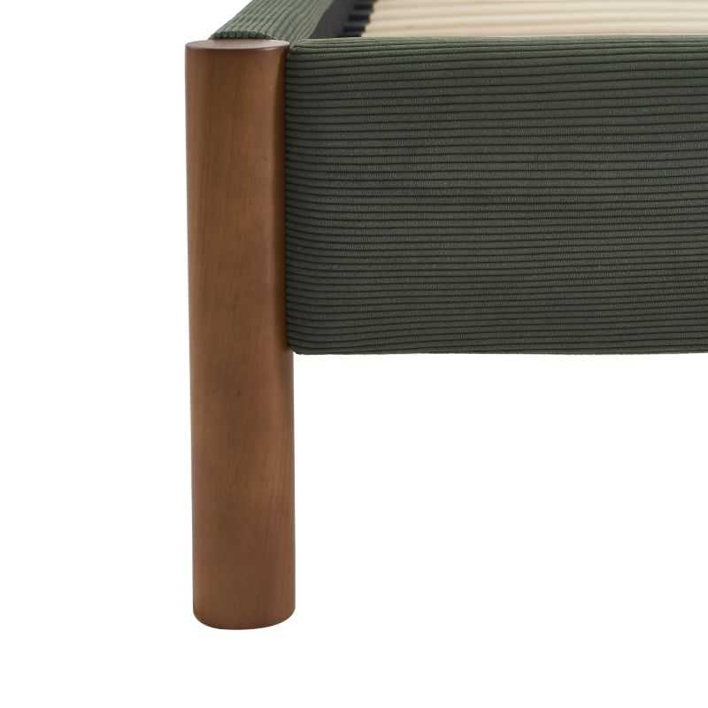 Lit 140x190 en velours côtelé kaki sommier inclus