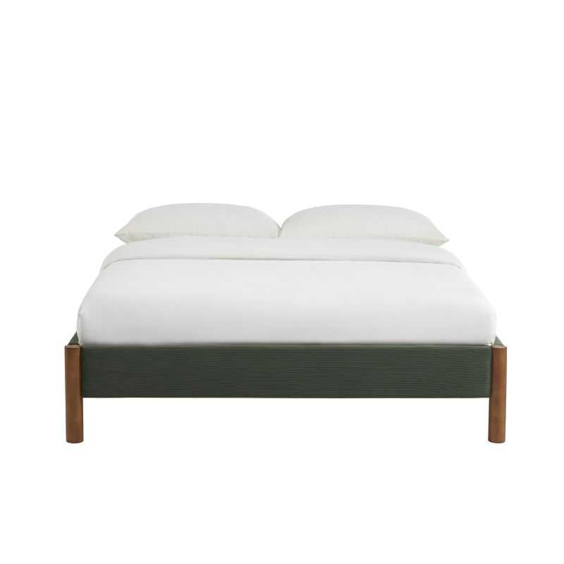 Lit 140x190 en velours côtelé kaki sommier inclus