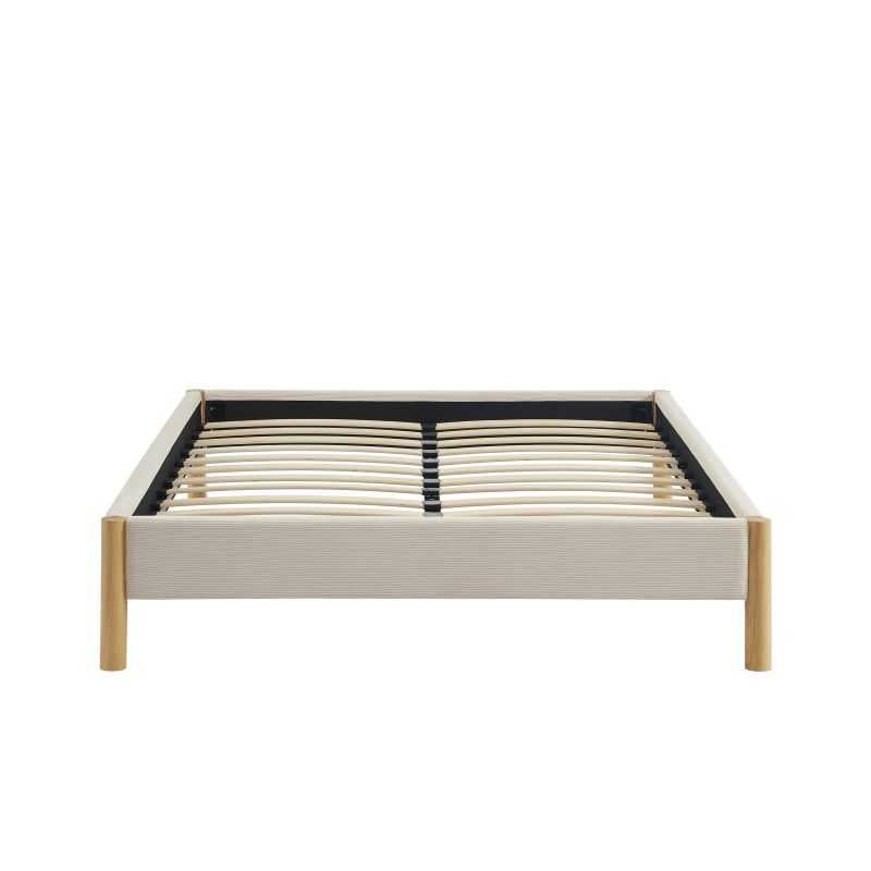 Lit 140x190 en velours côtelé beige sommier inclus