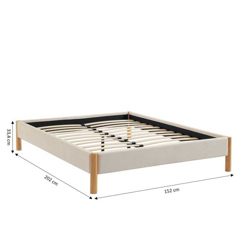 Lit 140x190 en velours côtelé beige sommier inclus