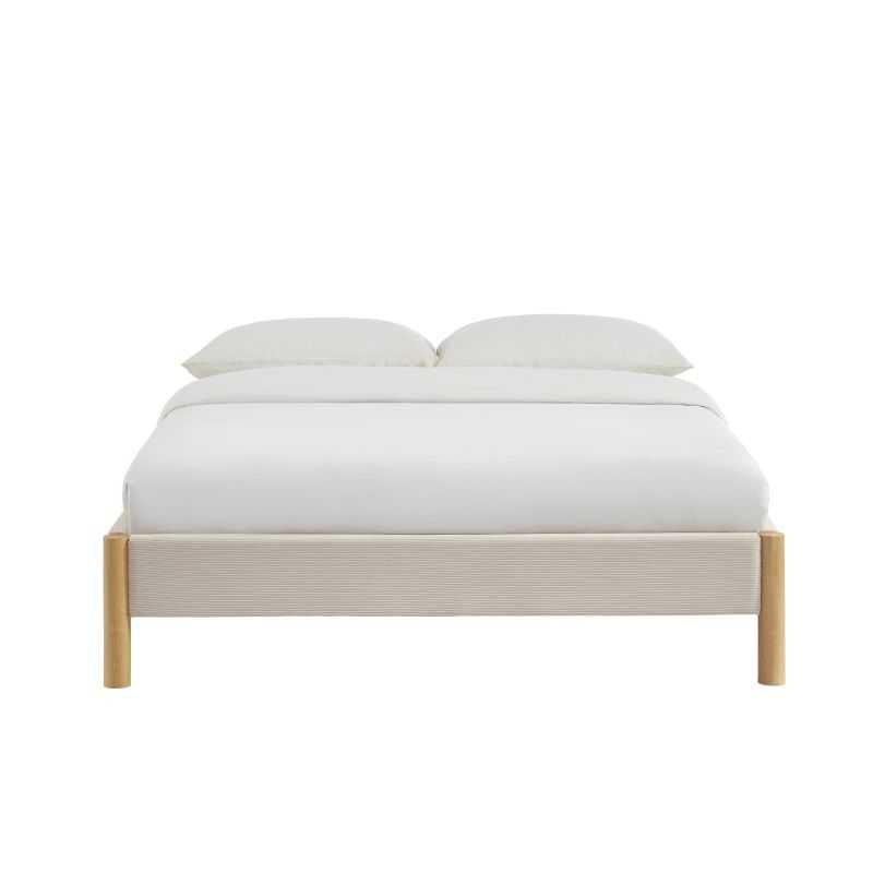 Lit 140x190 en velours côtelé beige sommier inclus