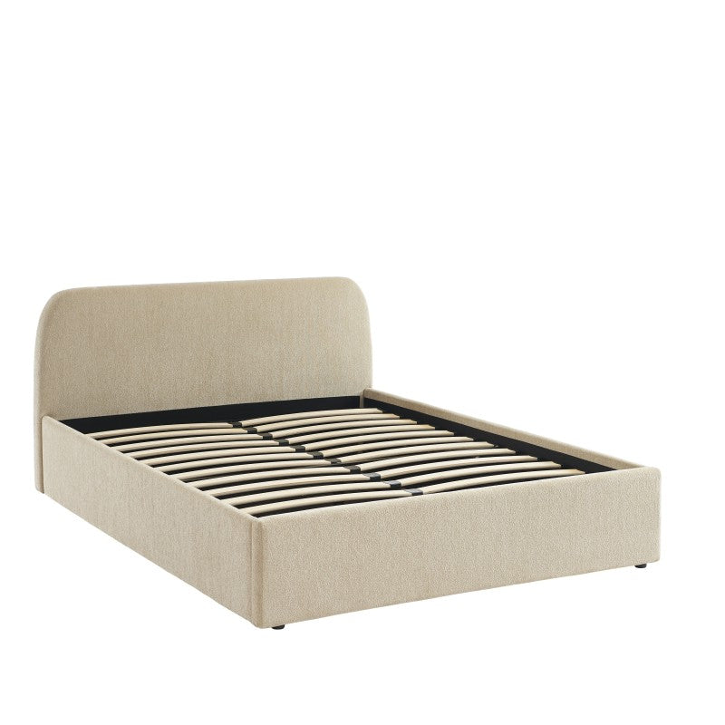 Lit coffre 140x190 en tissu chenille beige sommier inclus