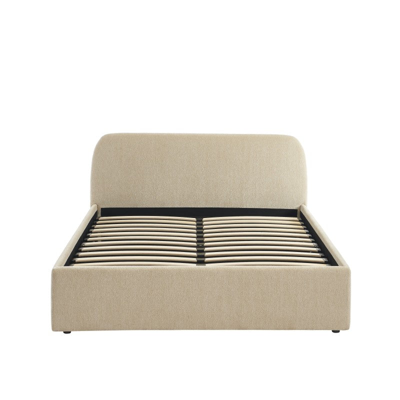 Lit coffre 140x190 en tissu chenille beige sommier inclus