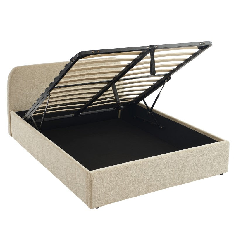 Lit coffre 140x190 en tissu chenille beige sommier inclus