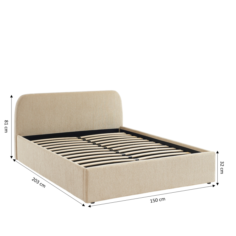 Lit coffre 140x190 en tissu chenille beige sommier inclus