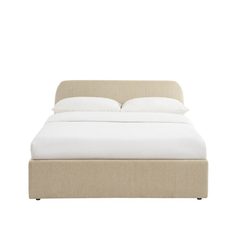 Lit coffre 140x190 en tissu chenille beige sommier inclus