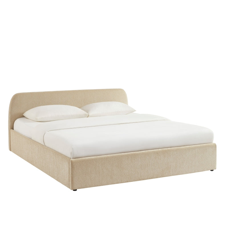 Lit coffre 180x200 en tissu chenille beige sommier inclus
