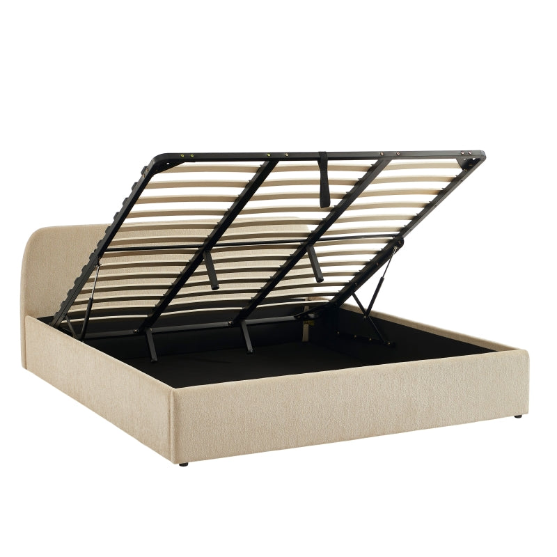 Lit coffre 180x200 en tissu chenille beige sommier inclus