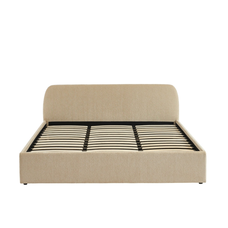 Lit coffre 180x200 en tissu chenille beige sommier inclus
