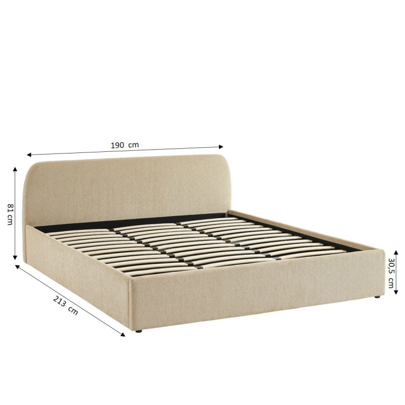 Lit coffre 180x200 en tissu chenille beige sommier inclus