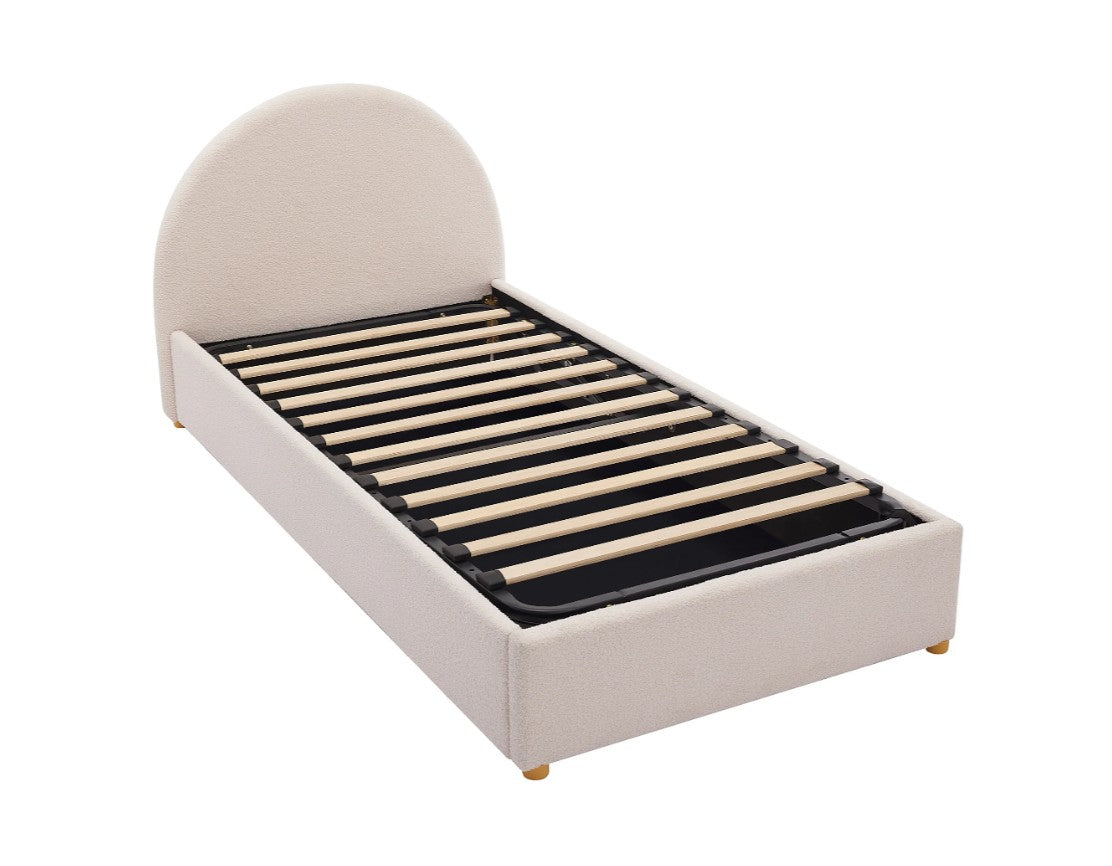 Lit coffre 90x190cm tissu bouclette crème