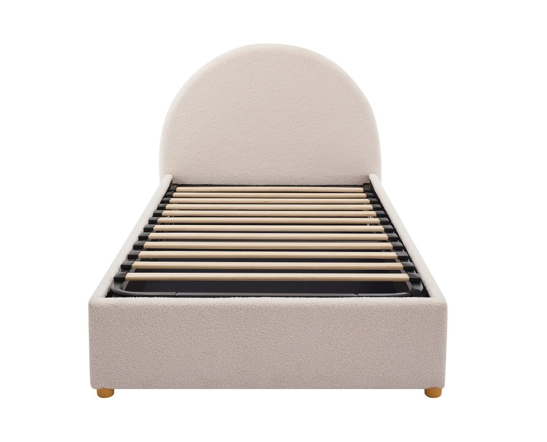 Lit coffre 90x190cm tissu bouclette crème