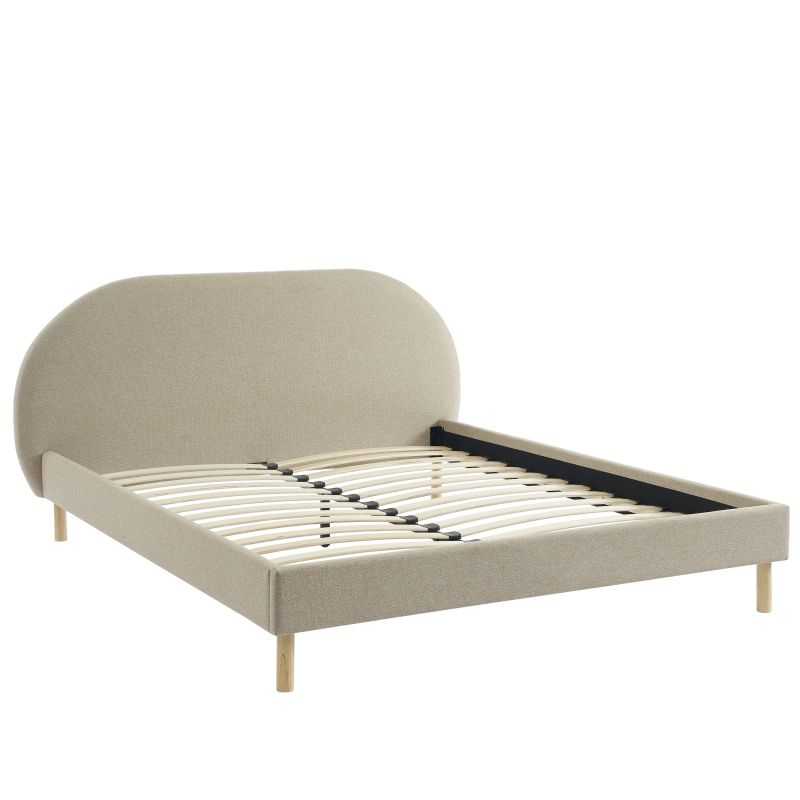Lit 140x190 en tissu grège sommier inclus