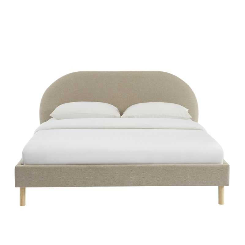 Lit 160x200 en tissu grège sommier inclus