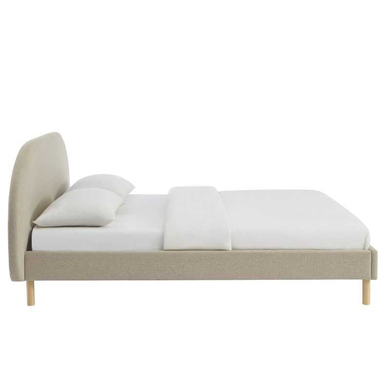 Lit 160x200 en tissu grège sommier inclus