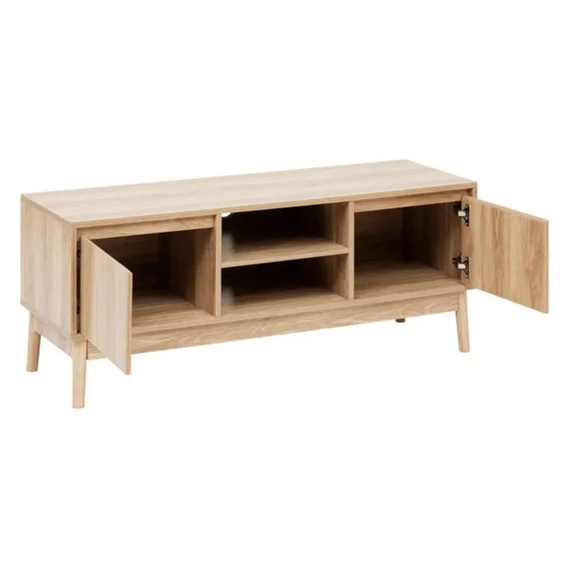 Meuble TV avec 2 placards effet chêne naturel