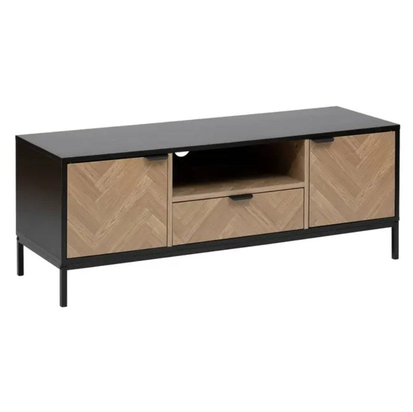 Meuble TV 2 portes effet bois et noir