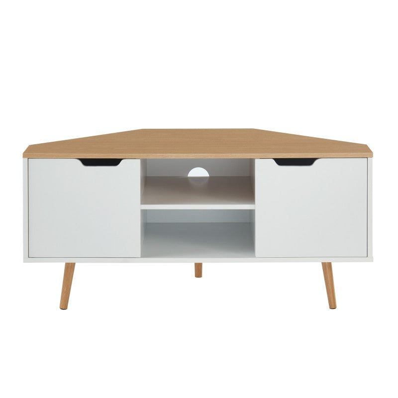 Meuble TV d'angle blanc et effet chêne