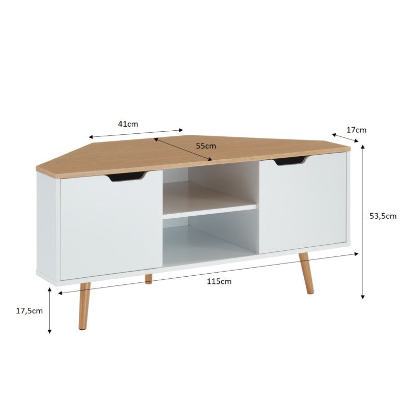 Meuble TV d'angle blanc et effet chêne