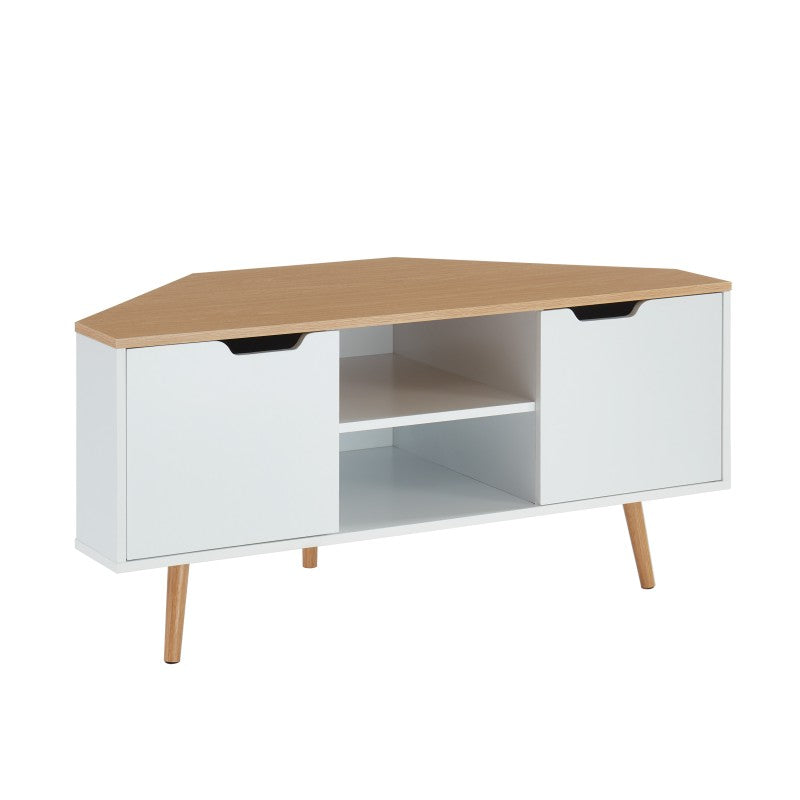 Meuble TV d'angle blanc et effet chêne
