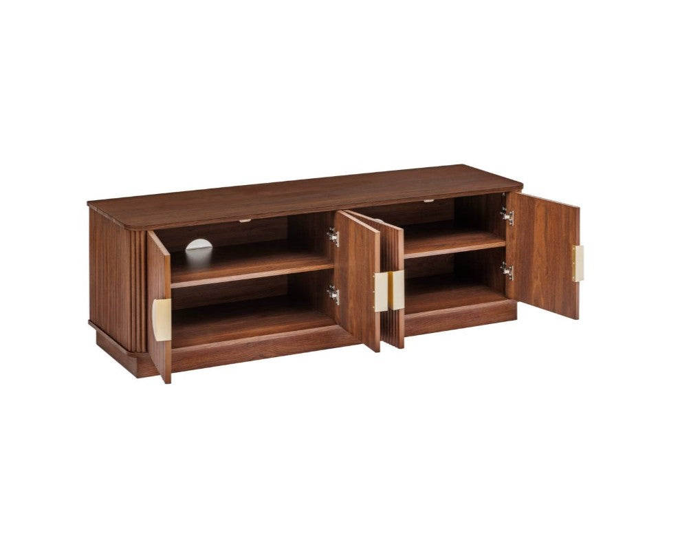 Meuble TV 4 portes bois foncé
