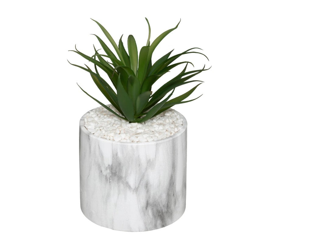 Plante artificielle en pot effet marbre blanc H.17cm