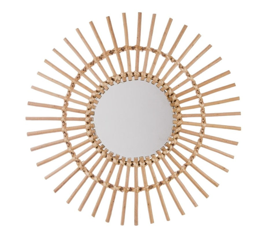 Miroir rond soleil en rotin