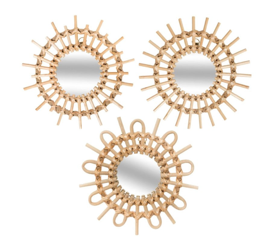 Lot de 3 miroirs soleil en rotin