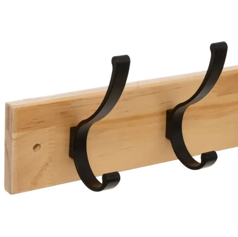 Patère 4 têtes incurvées en métal noir et bois