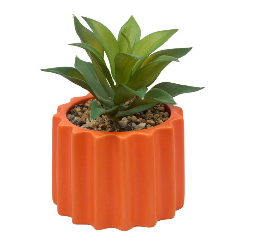 Plante artificielle en pot strié orange H.15cm