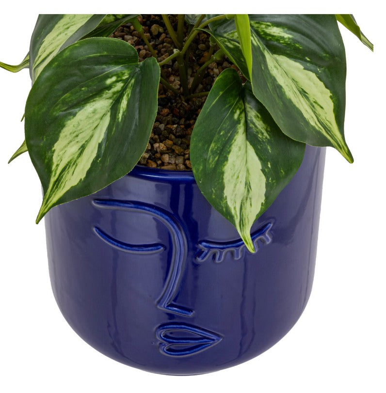 Plante artificielle en pot visage bleu foncé H.30cm