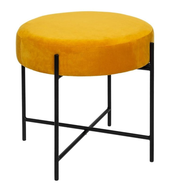 Pouf rond en velours ocre