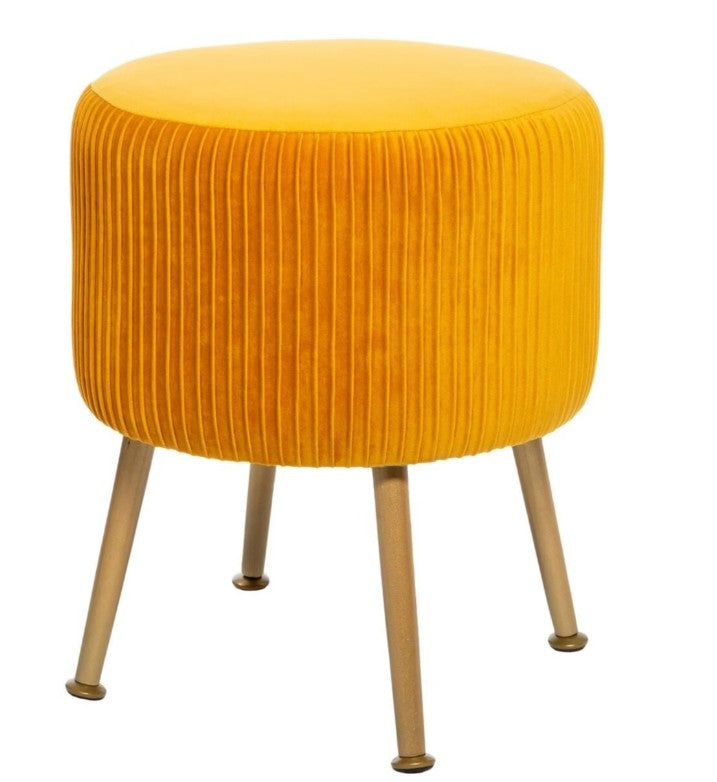 Pouf rond en velours côtelé ocre