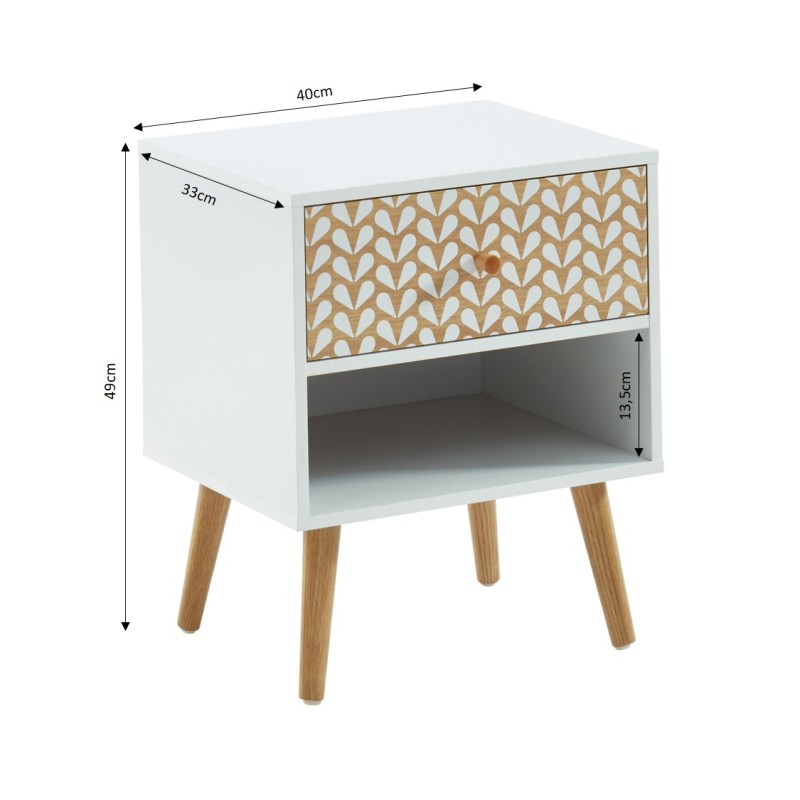 Table de chevet avec 1 tiroir blanc et effet chêne