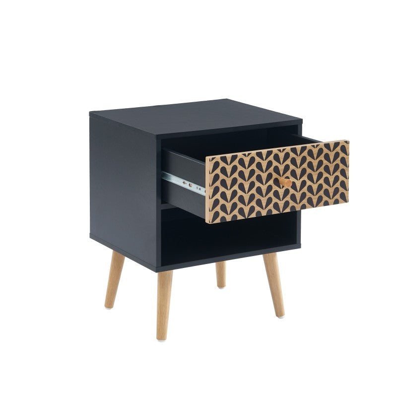 Table de chevet avec 1 tiroir noir et effet chêne