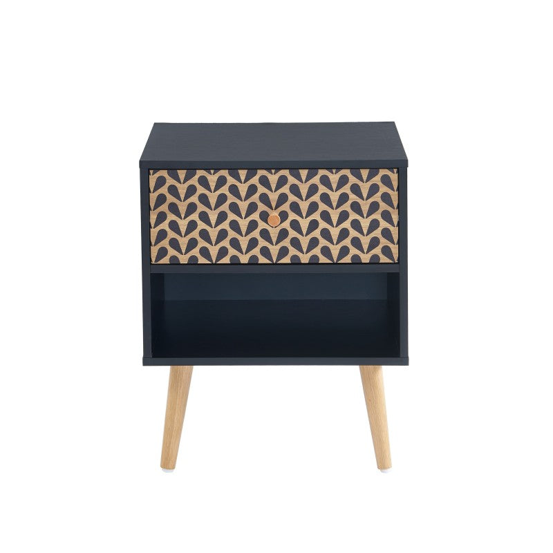 Table de chevet avec 1 tiroir noir et effet chêne
