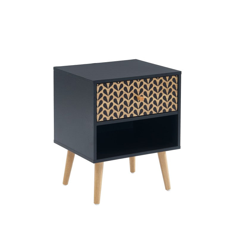 Table de chevet avec 1 tiroir noir et effet chêne
