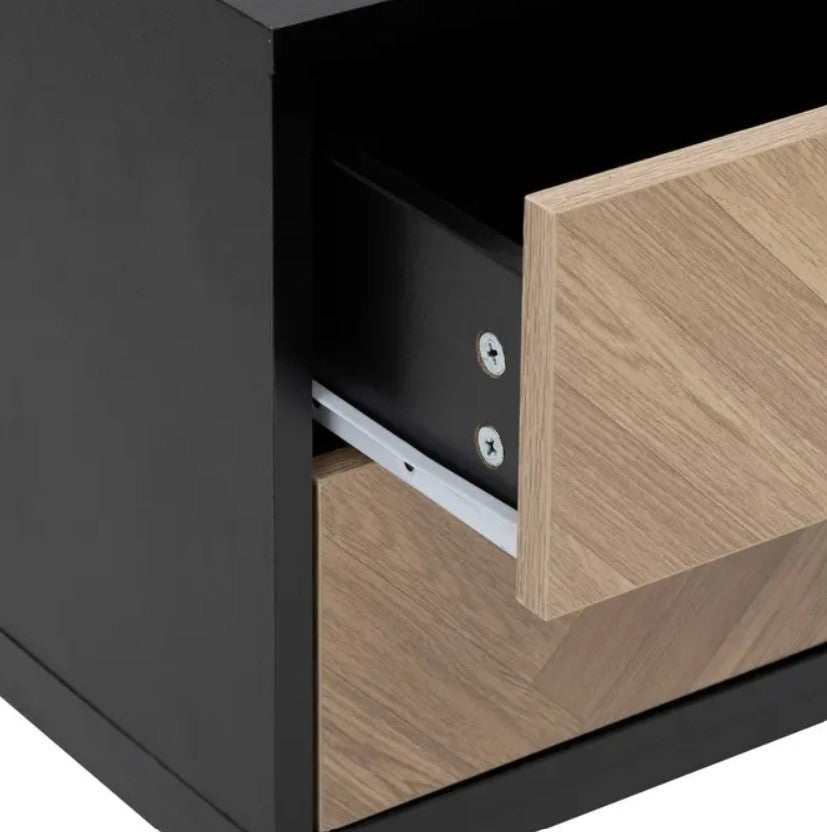 Table de chevet 2 tiroirs effet pin naturel et noir