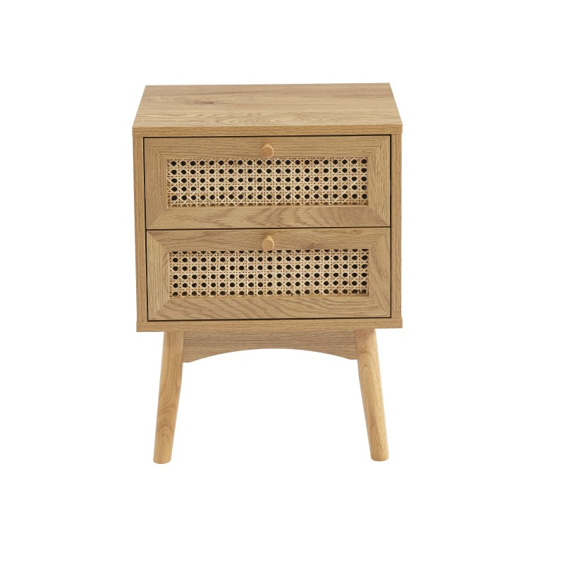 Table de chevet effet chêne et cannage rotin