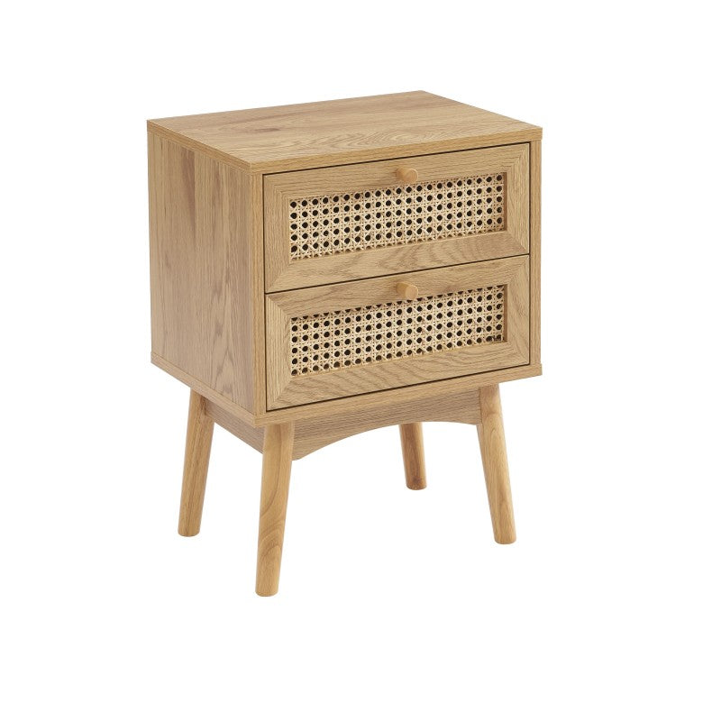 Table de chevet effet chêne et cannage rotin